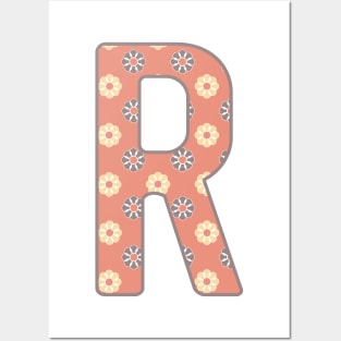 MONOGRAM LETTER R PINK FLORAL TYPOGRAPHY DESIGN Posters and Art